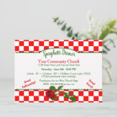 Italiaanse Spaghetti Dinner Invitaton - Rood/Wit Kaart (Staand voorkant)