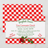 Italiaanse Spaghetti Dinner Invitaton - Rood/Wit Kaart (Voorkant / Achterkant)
