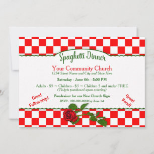 Italiaanse Spaghetti Dinner Invitaton - Rood/Wit Kaart