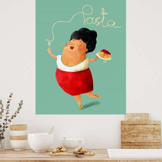 Italiaanse Spaghetti Donna Poster (Keuken)