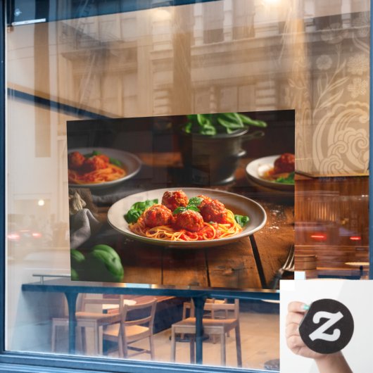 Italiaanse spaghetti pasta gehaktballetjes tomaten raamsticker (Cafe Raam)