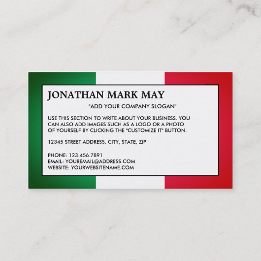 Italiaanse Spotlight Effect vlag, Italië Visitekaartje (Achterkant)