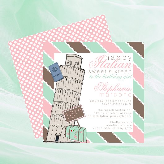 Italiaanse Spumoni Leaning Tower Sweet 16 Birthday Kaart
