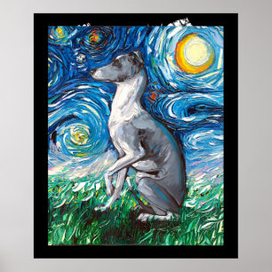 Italiaanse Sterrennacht van Greyhound Whippet Dog Poster