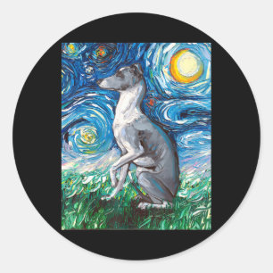 Italiaanse Sterrennacht van Greyhound Whippet Dog Ronde Sticker