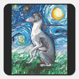Italiaanse Sterrennacht van Greyhound Whippet Dog Vierkante Sticker