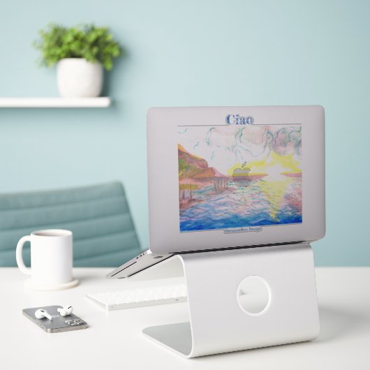 Italiaanse Sticker van de ZonnesetWaterverf (Laptop op bureau)