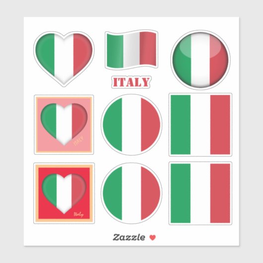 Italiaanse stickers en Italiaanse vlag, hart/sport (Vel)