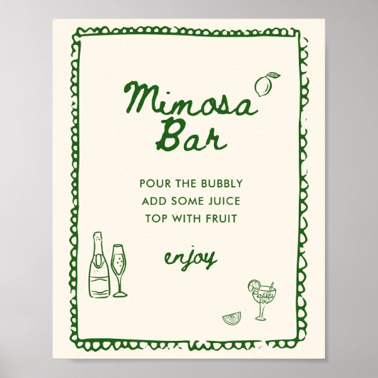 Italiaanse stijl Groene Hand getekend Mimosa Bar Poster (Voorkant)