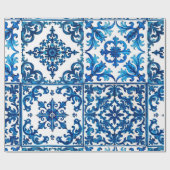 Italiaanse stijl, Mediterraan, mozaïek, blauw, Cadeaupapier (Vlak)