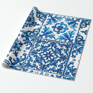 Italiaanse stijl, Mediterraan, mozaïek, blauw, Cadeaupapier