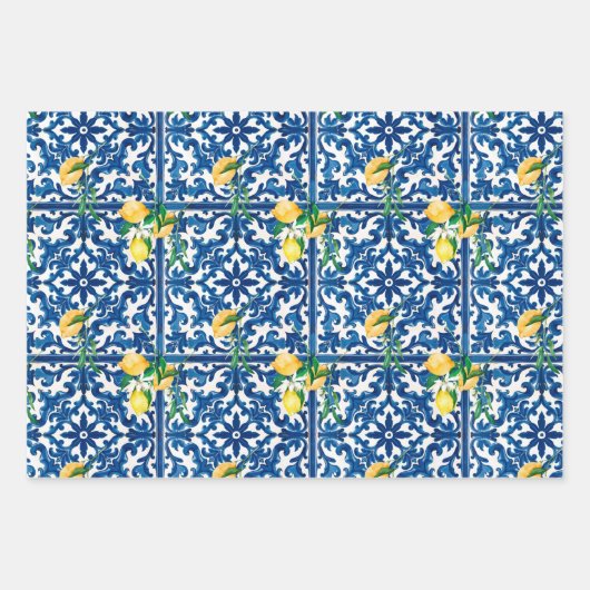 Italiaanse stijl, Mediterraan, mozaïek, blauw, cit Inpakpapier Vel (Voorkant)