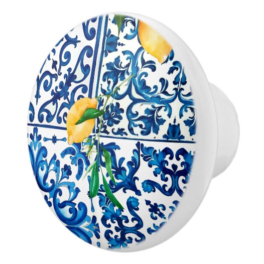 Italiaanse stijl, Mediterraan, mozaïek, blauw, cit Keramische Knop (Rechts)