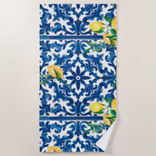 Italiaanse stijl, Mediterraan, mozaïek, blauw, cit Strandlaken