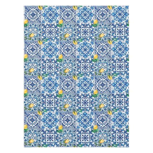 Italiaanse stijl, Mediterraan, mozaïek, blauw, cit Tafelkleed (Voorkant)