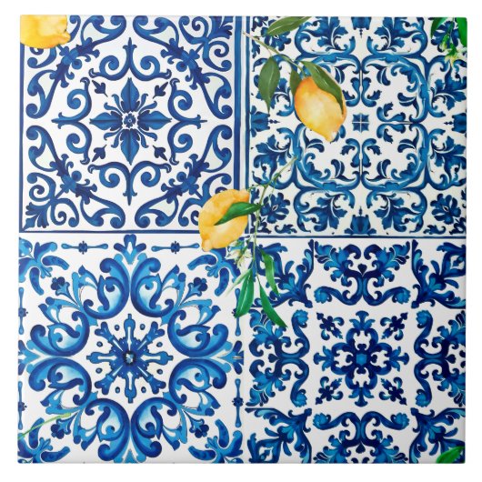 Italiaanse stijl, Mediterraan, mozaïek, blauw, cit Tegeltje (Voorkant)