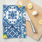 Italiaanse stijl, Mediterraan, mozaïek, blauw, cit Theedoek (Quarter Fold)