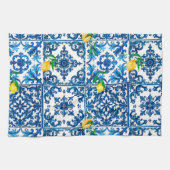 Italiaanse stijl, Mediterraan, mozaïek, blauw, cit Theedoek (Horizontaal)