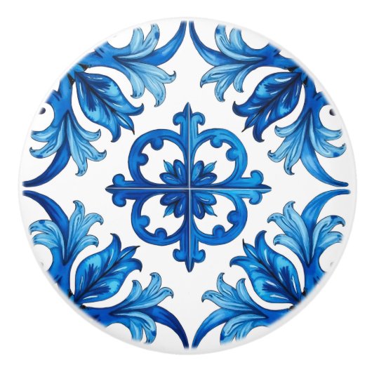 Italiaanse stijl, Mediterraan, mozaïek, blauw, Keramische Knop (Voorkant)