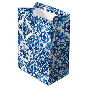Italiaanse stijl, Mediterraan, mozaïek, blauw, Medium Cadeauzakje