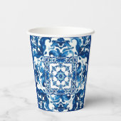 Italiaanse stijl, Mediterraan, mozaïek, blauw, Papieren Bekers (Achterkant)