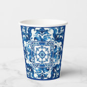 Italiaanse stijl, Mediterraan, mozaïek, blauw, Papieren Bekers (Voorkant)