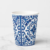 Italiaanse stijl, Mediterraan, mozaïek, blauw, Papieren Bekers (Achterkant)