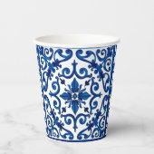 Italiaanse stijl, Mediterraan, mozaïek, blauw, Papieren Bekers (Voorkant)