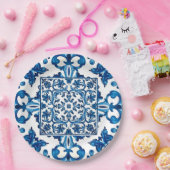 Italiaanse stijl, Mediterraan, mozaïek, blauw, Papieren Bordje (Feest)