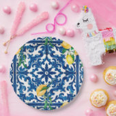 Italiaanse stijl, Mediterraan, mozaïek, blauw, Papieren Bordje (Feest)