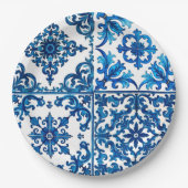 Italiaanse stijl, Mediterraan, mozaïek, blauw, Papieren Bordje (Voorkant)