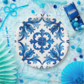 Italiaanse stijl, Mediterraan, mozaïek, blauw, Papieren Bordje (Feest)