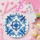 Italiaanse stijl, Mediterraan, mozaïek, blauw, Papieren Bordje (Feest)