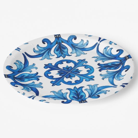 Italiaanse stijl, Mediterraan, mozaïek, blauw, Papieren Bordje (Gekanteld)