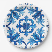 Italiaanse stijl, Mediterraan, mozaïek, blauw, Papieren Bordje (Voorkant)