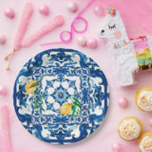 Italiaanse stijl, Mediterraan, mozaïek, blauw, Papieren Bordje (Feest)