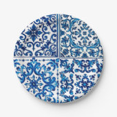 Italiaanse stijl, Mediterraan, mozaïek, blauw, Papieren Bordje (Voorkant)