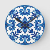Italiaanse stijl, Mediterraan, mozaïek, blauw, Ronde Klok (Voorkant)