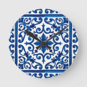 Italiaanse stijl, Mediterraan, mozaïek, blauw, Ronde Klok (Voorkant)