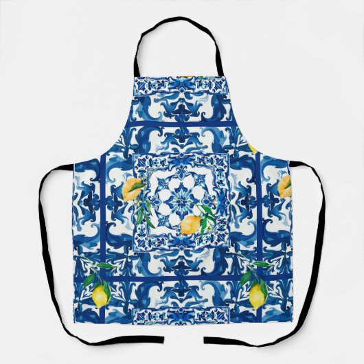 Italiaanse stijl, Mediterraan, mozaïek, blauw, Schort (Voorkant)