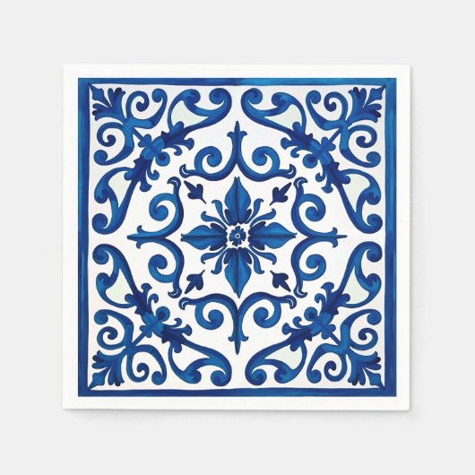 Italiaanse stijl, Mediterraan, mozaïek, blauw, Servet (Voorkant)