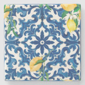 Italiaanse stijl, Mediterraan, mozaïek, blauw, Stenen Onderzetter (Voorkant)