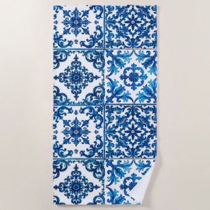 Italiaanse stijl, Mediterraan, mozaïek, blauw, Strandlaken