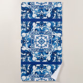 Italiaanse stijl, Mediterraan, mozaïek, blauw, Strandlaken (Voorkant)