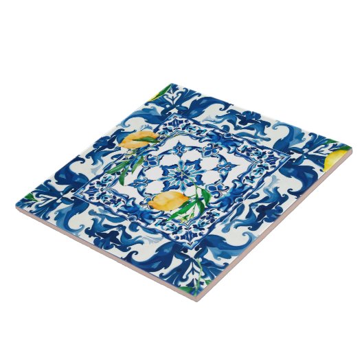 Italiaanse stijl, Mediterraan, mozaïek, blauw, Tegeltje (Zijkant)