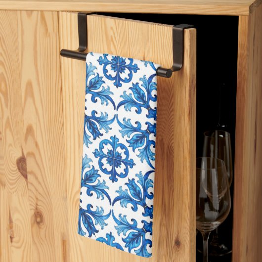 Italiaanse stijl, Mediterraan, mozaïek, blauw, Theedoek (Derde Gevouwen)