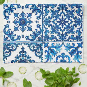 Italiaanse stijl, Mediterraan, mozaïek, blauw, Theedoek