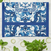 Italiaanse stijl, Mediterraan, mozaïek, blauw, Theedoek (Gevouwen)