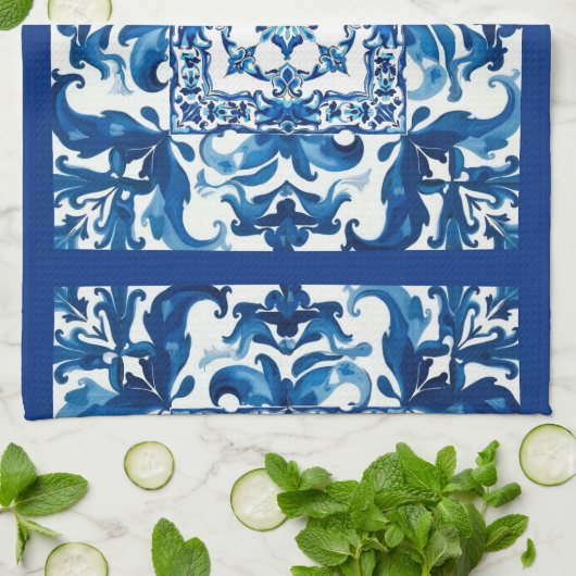 Italiaanse stijl, Mediterraan, mozaïek, blauw, Theedoek (Gevouwen)