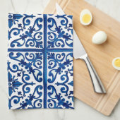 Italiaanse stijl, Mediterraan, mozaïek, blauw, Theedoek (Quarter Fold)